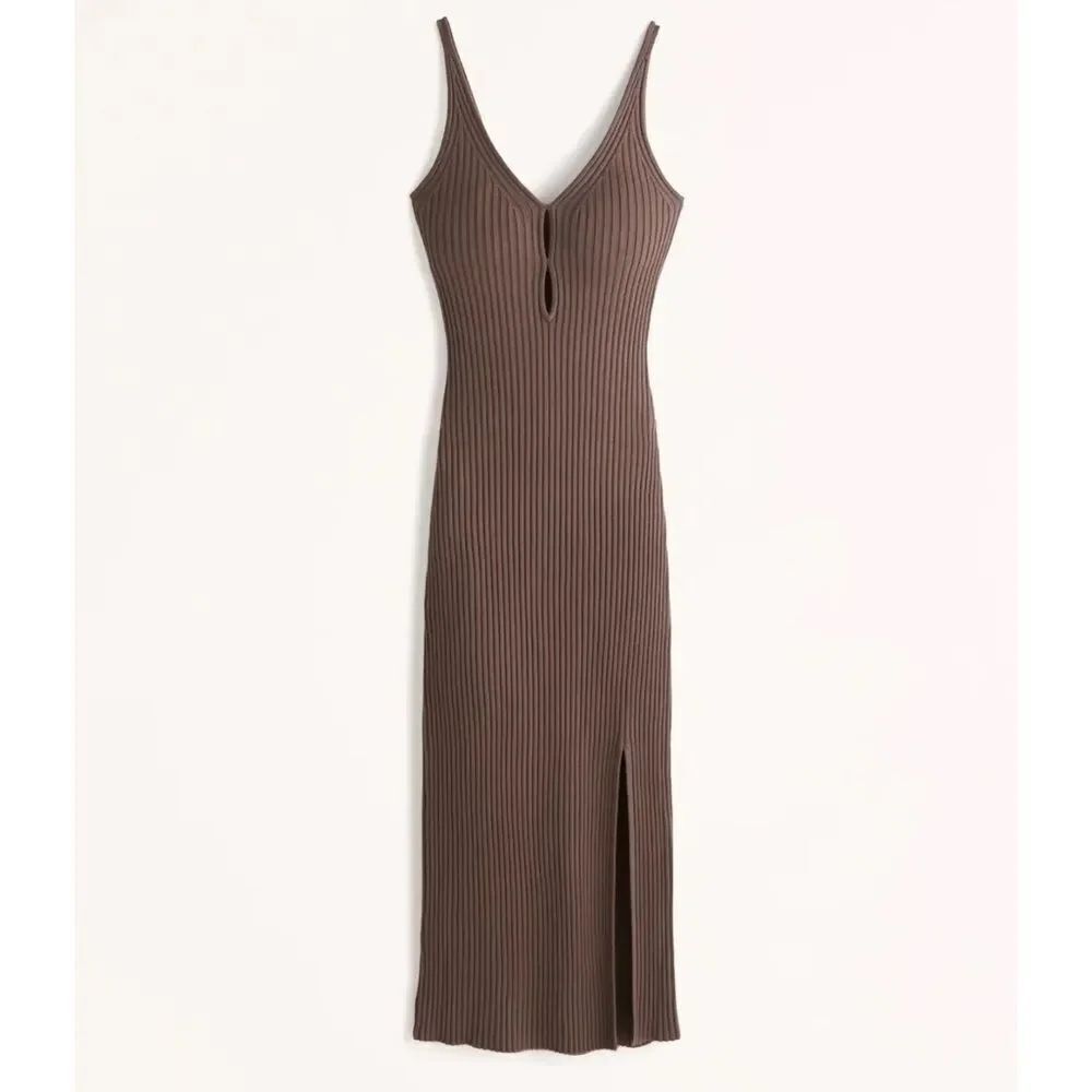 ABERCROMBIE AND FITCH Elevated Knit Keyhole Midi Dress Chocolate Brown Size LP